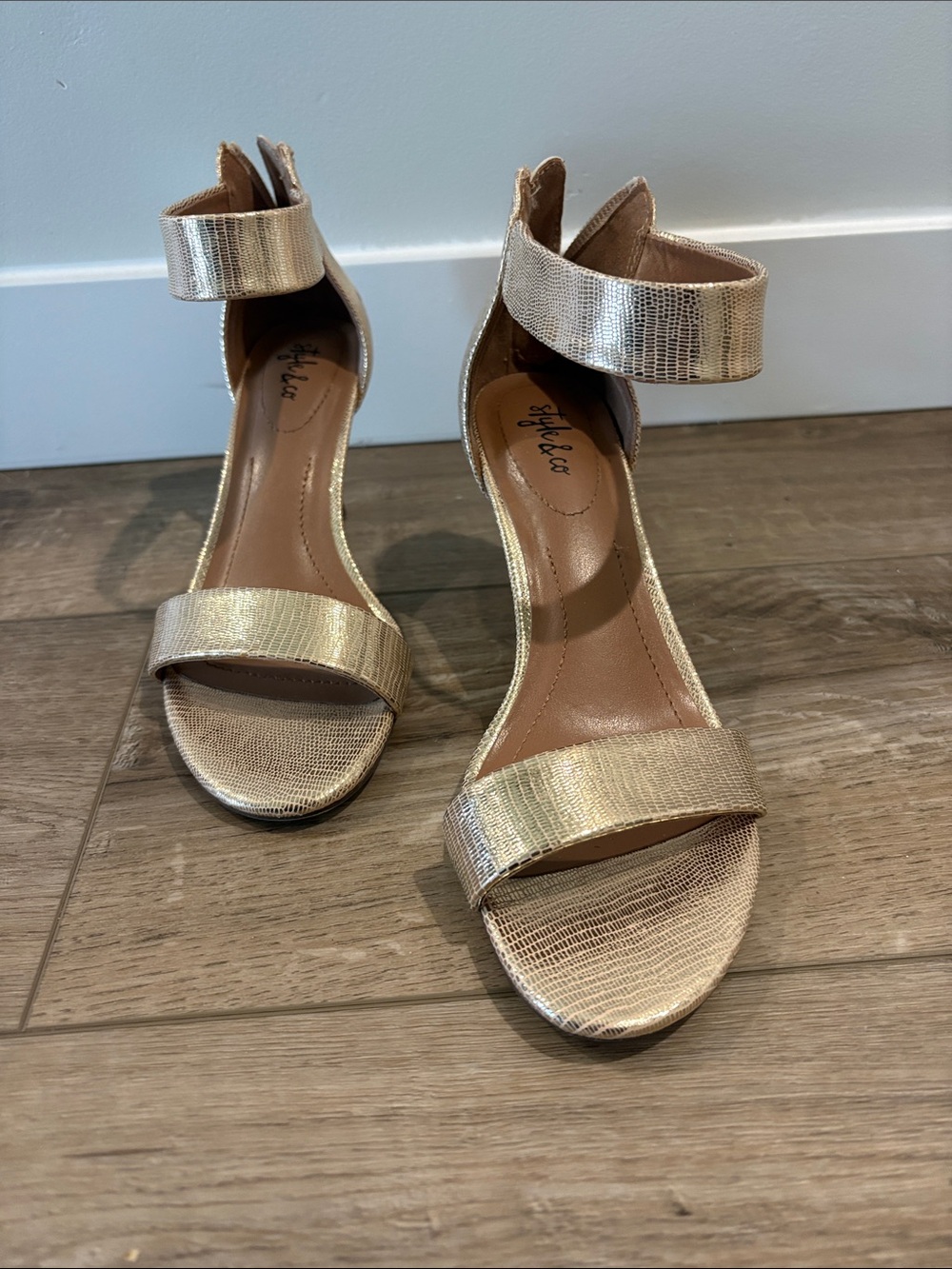 Style & Co. Metallic Gold Ankle-Strap Heels